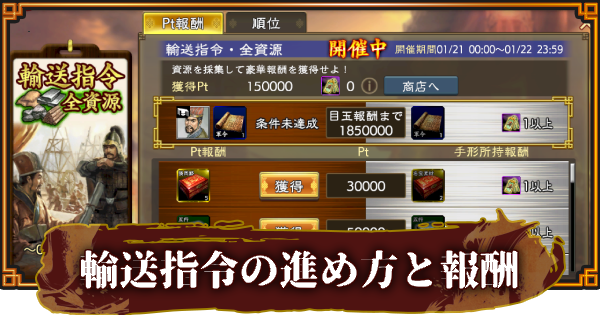 【三國志 覇道】輸送指令の報酬と効率的な攻略方法