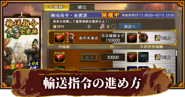 【三國志 覇道】輸送指令の進め方と報酬一覧