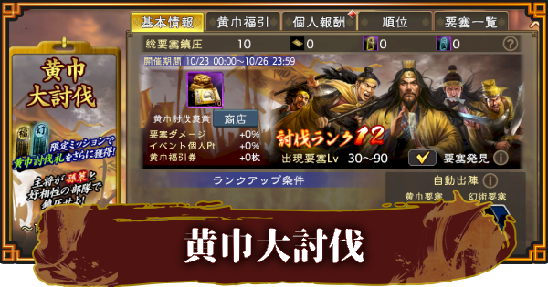 【三國志 覇道】黄巾大討伐の報酬と攻略方法