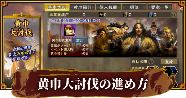 【三國志 覇道】黄巾大討伐の進め方と報酬一覧
