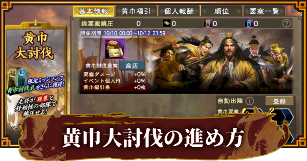 【三國志 覇道】黄巾大討伐の進め方と報酬一覧