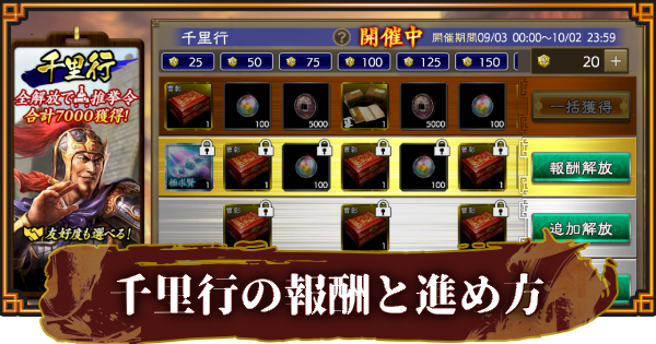 【三國志 覇道】千里行の報酬と進め方