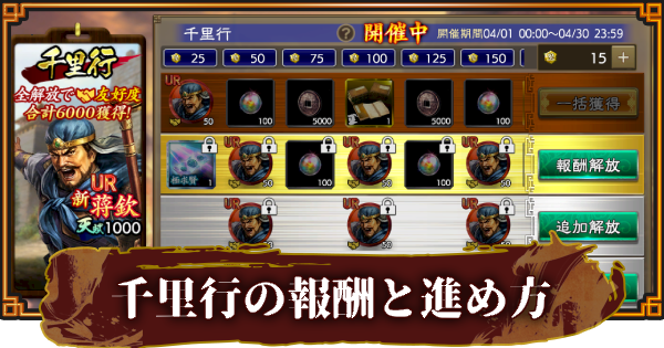 【三國志 覇道】千里行の報酬と進め方