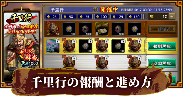 【三國志 覇道】千里行の報酬と進め方