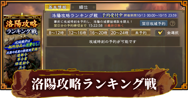 洛陽攻略ランキング戦の進め方と報酬
