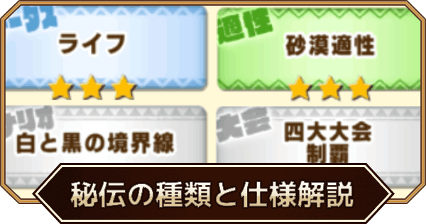 秘伝の種類と仕様解説
