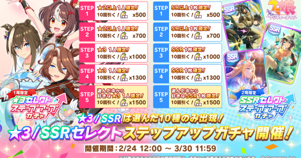 【ウマ娘】セレクトステップアップガチャのおすすめと対象一覧｜5周年