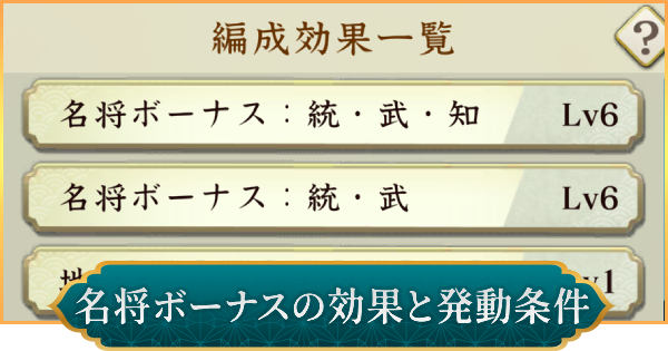 名将ボーナスの効果と発動条件