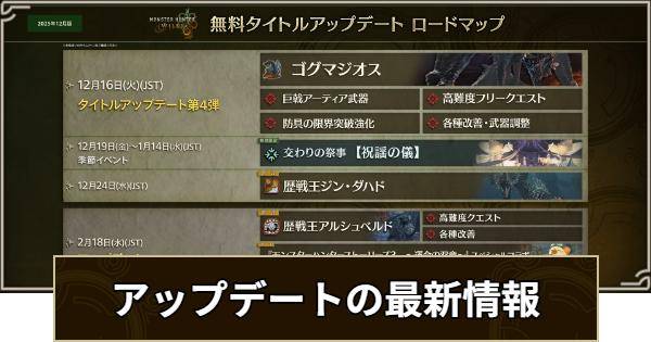 【モンハンワイルズ】アップデートの最新情報｜アプデ予定・ロードマップ【モンスターハンターワイルズ】