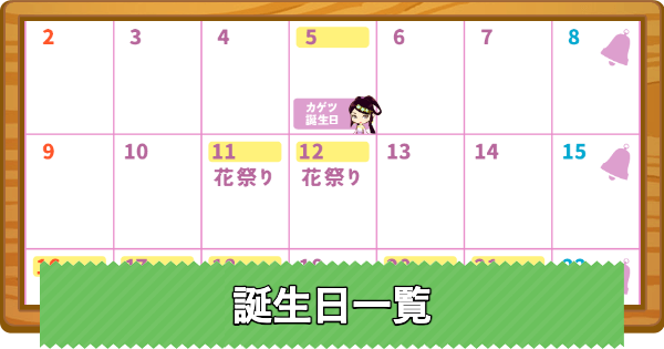 【牧場物語 風のグランドバザール】誕生日一覧【グラバザ】