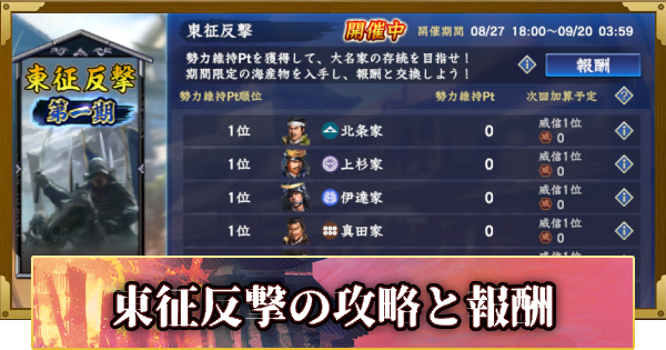 【信長の野望 覇道】東征反撃の攻略と報酬(S12)