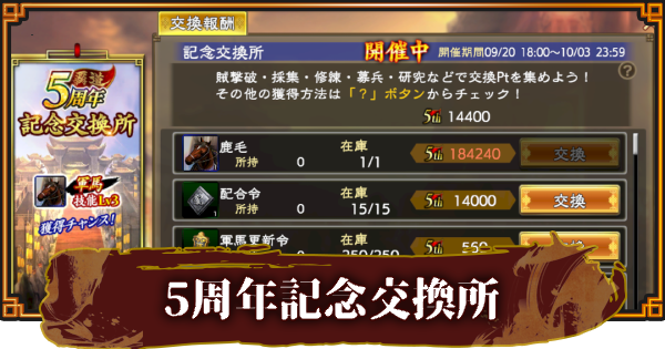 5周年記念交換所のおすすめアイテムとポイントの稼ぎ方