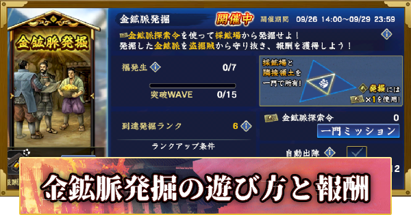 【信長の野望 覇道】金鉱脈発掘の遊び方と報酬(S12)8年目・秋