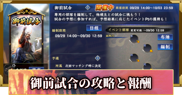 【信長の野望 覇道】御前試合の攻略と報酬(S12)9年目・夏
