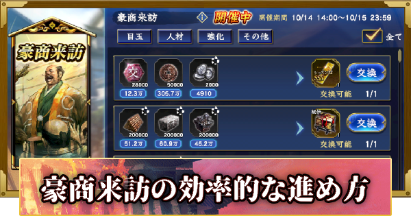 【信長の野望 覇道】豪商来訪の攻略と報酬(S12)13年目・春