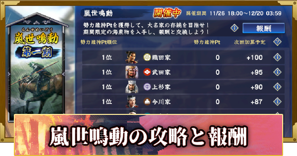 【信長の野望 覇道】嵐世鳴動の攻略と報酬(S13)