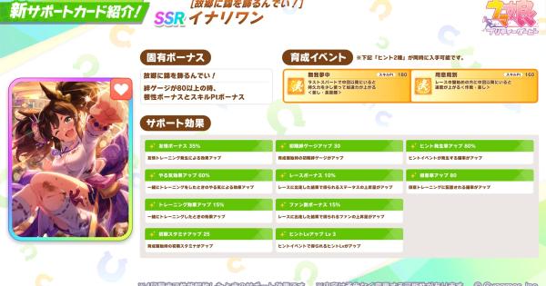 【ウマ娘】イナリワン(SSRサポート)の評価とイベント