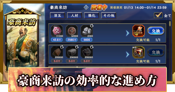 【信長の野望 覇道】豪商来訪の攻略と報酬(S13)13年目・春