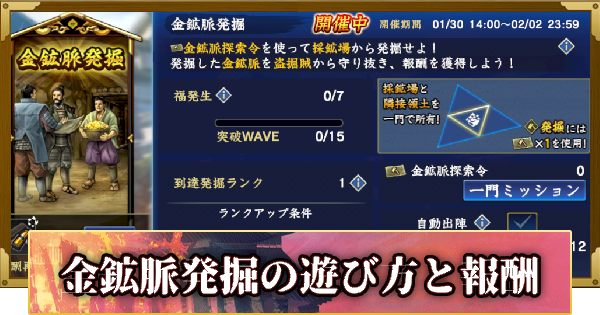 【信長の野望 覇道】金鉱脈発掘の遊び方と報酬(S13)17年目・夏