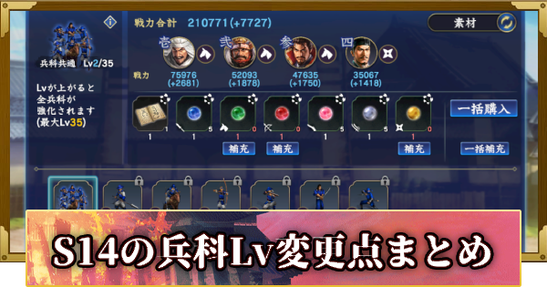 【信長の野望 覇道】シーズン14以降の兵科レベルの上げ方と変更点まとめ