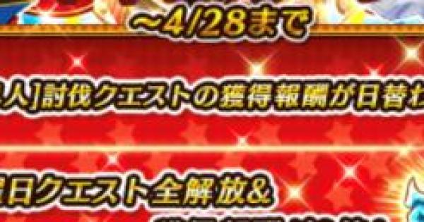 【白猫】日替わり報酬アップ協力クエスト一覧