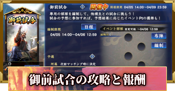 【信長の野望 覇道】御前試合の攻略と報酬(S14)10年目・冬