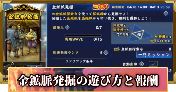 【信長の野望 覇道】金鉱脈発掘の遊び方と報酬(S14)12年目・春
