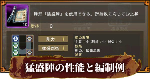 【三國志 覇道】猛盛陣の性能と編制例