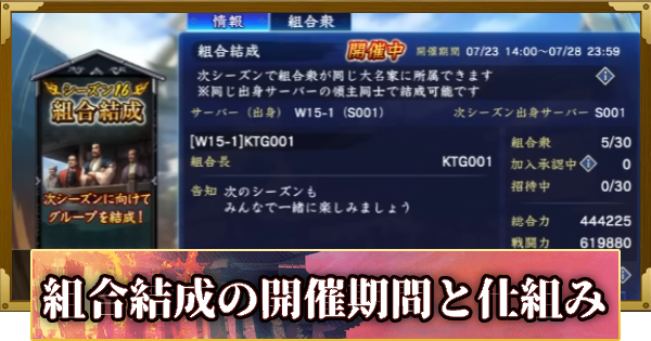 【信長の野望 覇道】組合結成の開催期間と仕組み