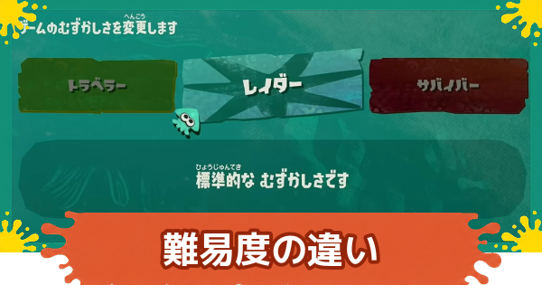 【スプラレイダース】難易度による違いと変更方法【スプラトゥーン レイダース】