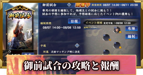 【信長の野望 覇道】御前試合の攻略と報酬(S15)19年目・春