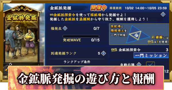 【信長の野望 覇道】金鉱脈発掘の遊び方と報酬(S16)10年目・夏