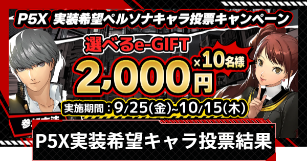 【ペルソナ5X】P5X実装希望ペルソナキャラ投票結果発表！【P5X】