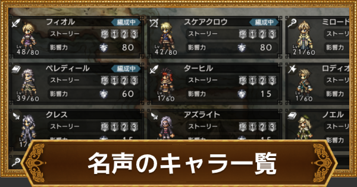 オクトラ 名声のキャラ一覧 オクトパストラベラー大陸の覇者 ゲームウィズ Gamewith