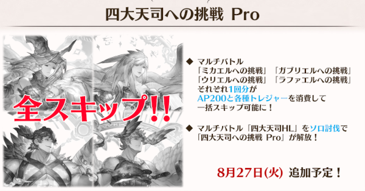 グラブル】『四大天司Pro(挑戦/試練)』解放条件とドロップ内容まとめ