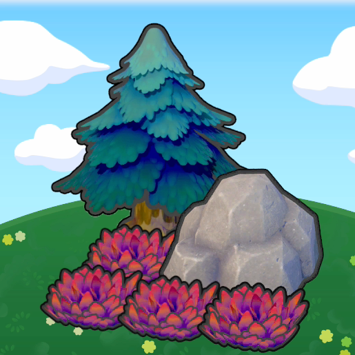 세모 나무 그늘의 바위와 풀숲