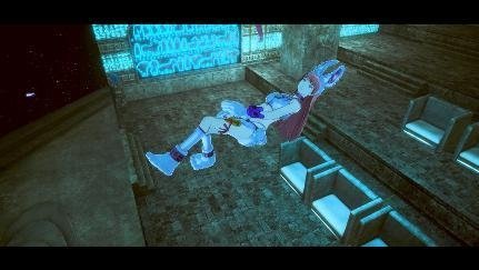 ゲーム画面：キャラクターが宙に浮いているシーン