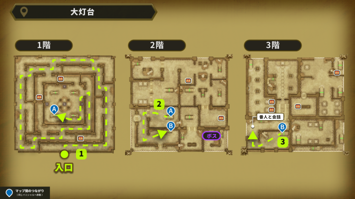ドラクエ2リメイクの大灯台の3階にいる番人の場所