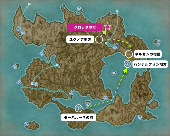 ドラクエ11Sのグロッタの町までの世界地図