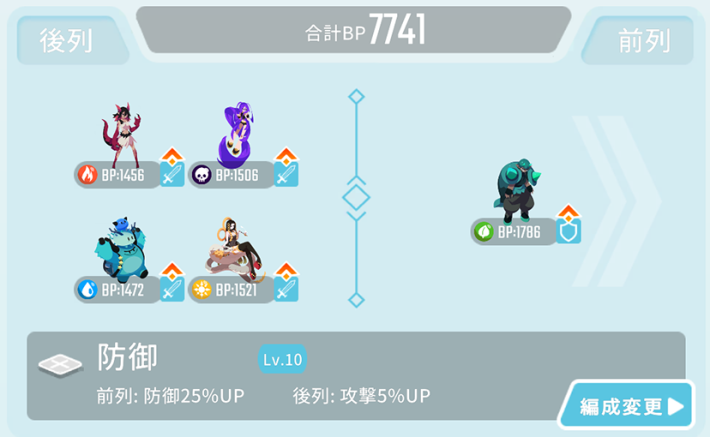 クリア時の編成例1(オートクリア可能)