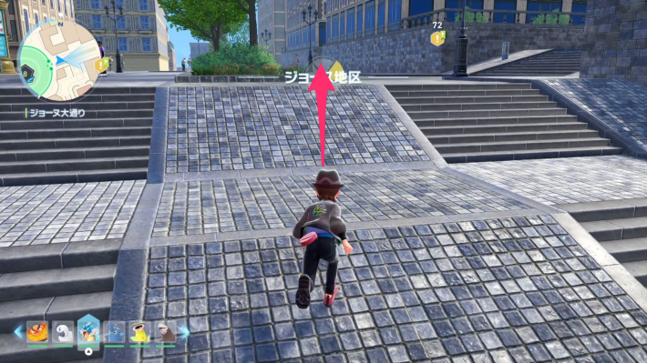 振り返って階段を登る