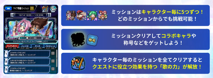 各キャラ5つずつのミッションに挑戦