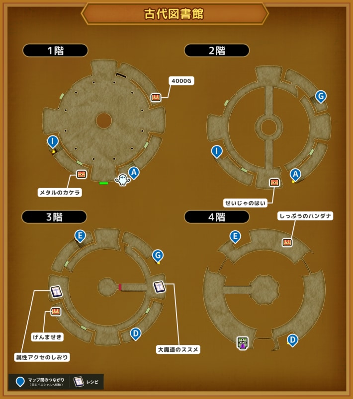 ドラクエ11Sの古代図書館のマップ