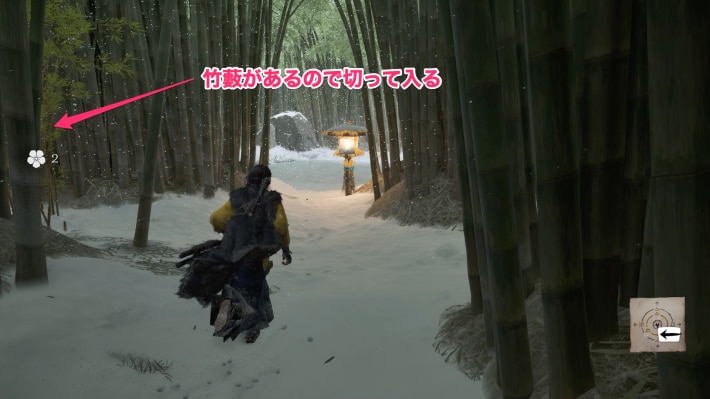 ゴーストオブヨウテイの山神の森の南西の戸なしの小屋