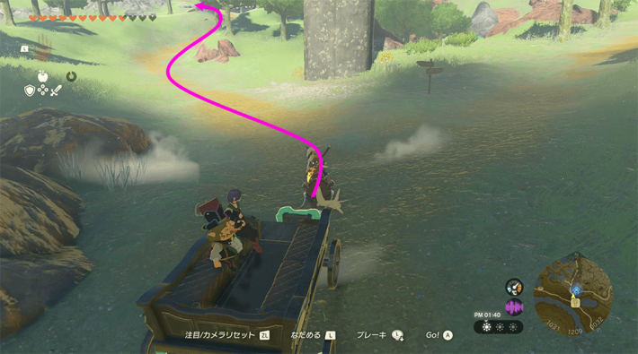 馬に乗って大妖精の泉までウマナリ号を引っ張っていく