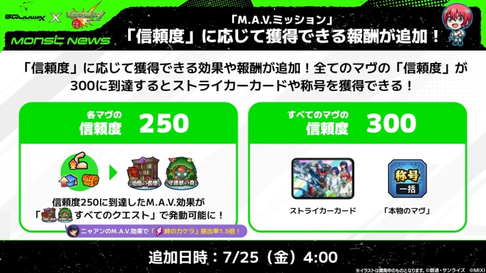 MAVミッションに報酬が追加！