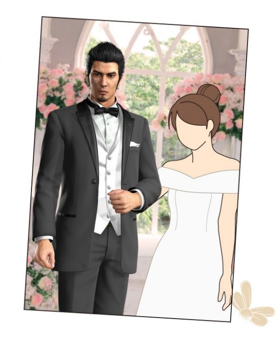 桐生一馬とウェディングドレスを着た女性のイラストが並んだARフォトのイメージ画像。