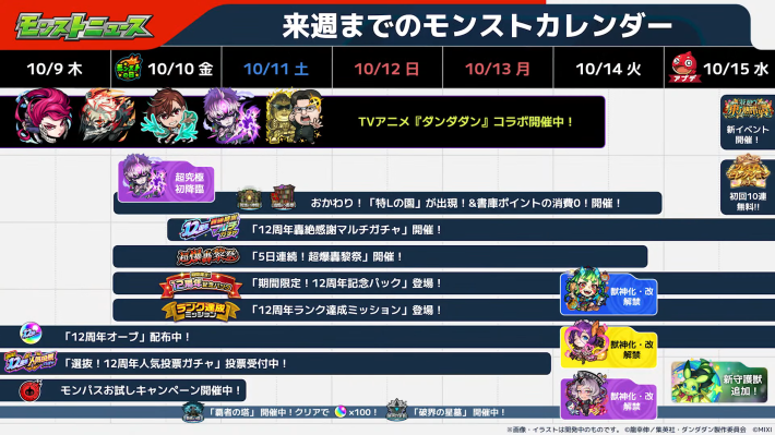 モンストのイベントスケジュール