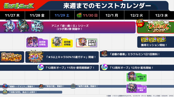 モンストのイベントスケジュール