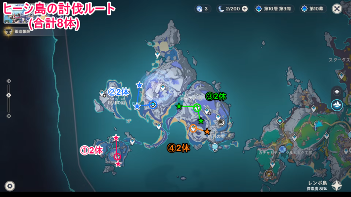原神のヒーシ島の周回ルート
